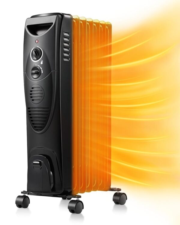 R.W.FLAME Oil Filled Radiator Heater - 3 Heat Settings, Adjustable Thermostat, Quiet and Portable Space Heater with Tip-over & Overheating Functions (27", Black)