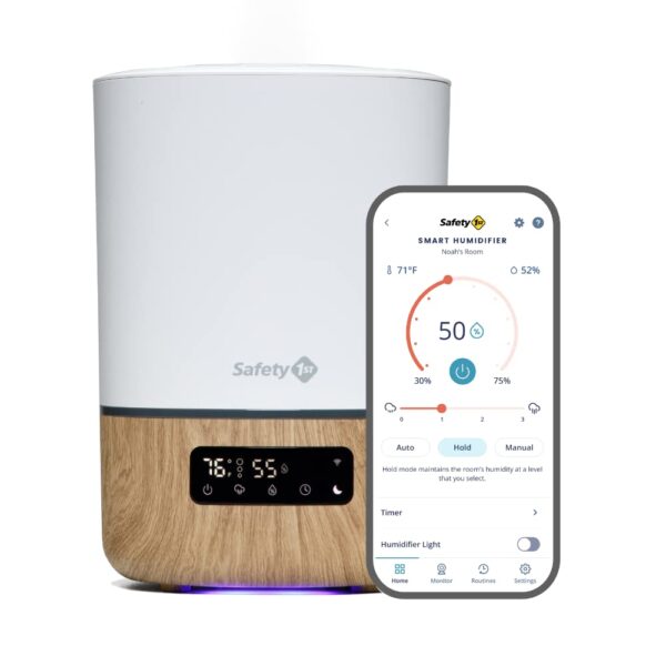 Safety 1st Connected Smart Humidifier — 1 Gallon (3.8L) Tank Size, Cool Mist Humidifier with Hygrometer and Nightlight, and Whisper Quiet for Baby Bedroom, Nursery, iOS and...
