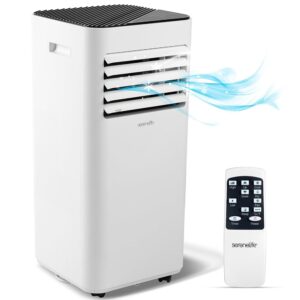 SereneLife 10000 BTU Portable Air Conditioner - 3-in-1 Portable AC Unit for Bedroom Up to 300 Sq.Ft, 24H Timer, Remote Control, Sleep Mode, Wheels, with Window Mount Kit, White