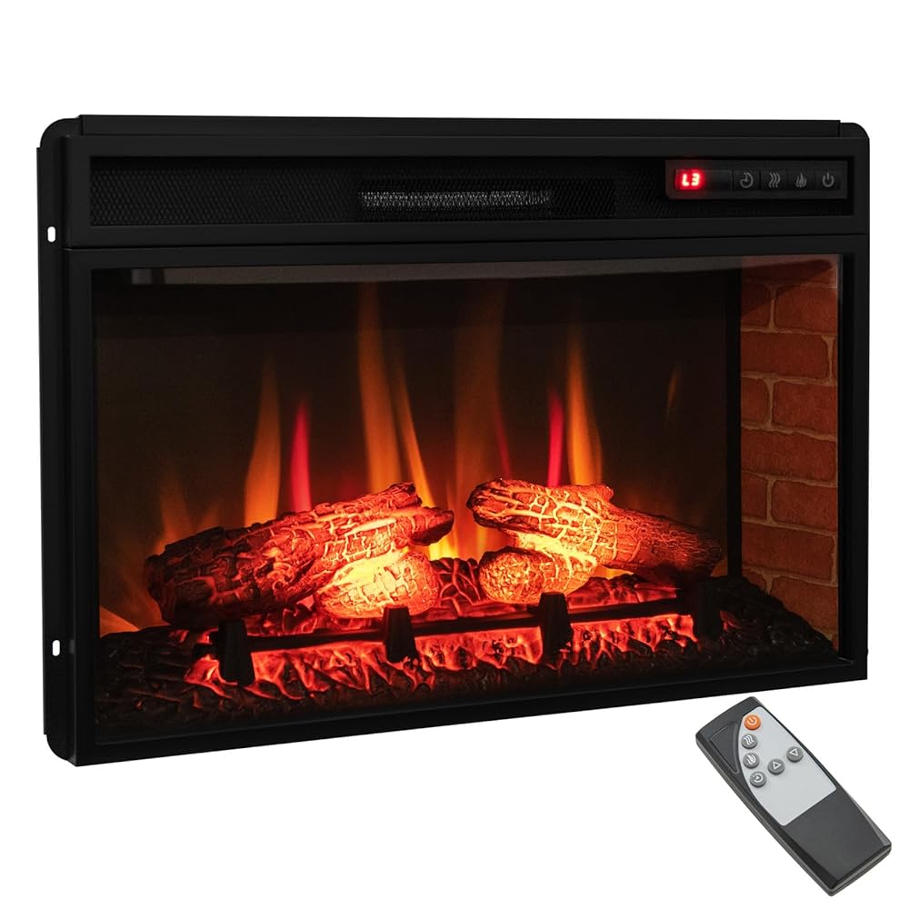 SIMOE 26" Electric Fireplace Insert with Remote Control, 1400W Recessed Freestanding Fireplace with 4777 BTU Heat Output, 6H Timer, Overheat Protection, 3-Level Flame Effect SIMOE 26" Electric Fireplace Insert with Remote Control, 1400W Recessed Freestanding Fireplace with 4777 BTU Heat Output, 6H Timer, Overheat Protection, 3-Level Flame Effect
