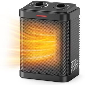 Small Space Heater for Indoor Use, 1500W/900W PTC Ceramic Space Heater with Thermostat, 3 Modes, Safety Quiet Heating, Multiple Protection, Portable Heater for Office Room Desk Use