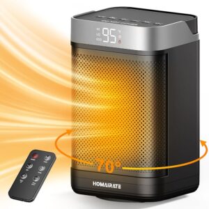 Space Heater Indoor, Small Space Heaters for Indoor Use with Thermostat, 70° Oscillation, 1-12H Timer, Remote Control, 1500W PTC Electric Heater, Fast Heat for Home Bedroom, Office