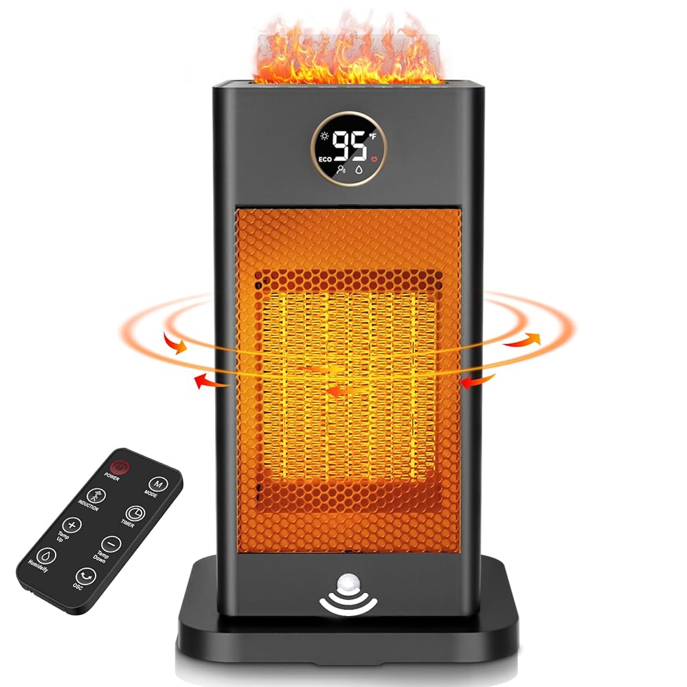 Space Heaters for Indoor Use,1500W PTC Space Heater Large Room,2s Fast Heating Heater with Sensor/Humidifier/3D Flame Effect/Oscillating,Heater for Bedroom,Office,Heat Up 260 sq.ft Space Heaters for Indoor Use,1500W PTC Space Heater Large Room,2s Fast Heating Heater with Sensor/Humidifier/3D Flame Effect/Oscillating,Heater for Bedroom,Office,Heat Up 260 sq.ft