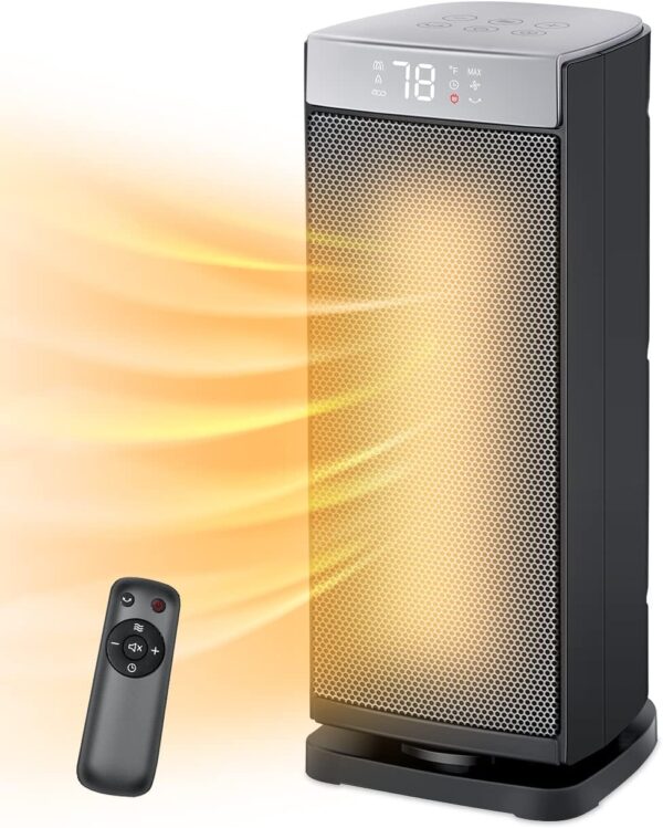 Sunnote Space Heater for Indoor Use, 1500W Fast Heating, Electric & Portable Ceramic Heaters with Thermostat, 5 Modes, 24Hrs Timer, 80°Oscillating Room Heater with Remote, Safe...