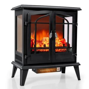 Tangkula 25 Inches Electric Fireplace Stove, 1400 W Freestanding Fireplace Heater, Indoor Electric Stove Heater W/Realistic Dancing Flame Effect, Adjustable Temperature,...