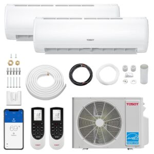 TOSOT 24,000 BTU Dual-Zone Mini Split Air Conditioner with Heat Pump, 21 SEER2, 230V, Wifi-Enabled Ductless Inverter Split System with 16.4 ft Copper Line Set, 12,000 + 12,000...