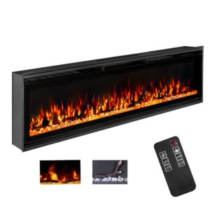 TUAN 60 inch Electric Fireplace Inserts, Ultra Thin Wall Mounted Fireplace with Remote Control, Multicolor Realistic Flame, Touch Screen, Thermostat, Timer, 750w/1500w (Log &...
