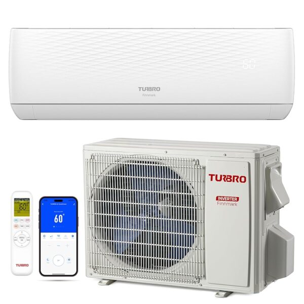 TURBRO 9,000 BTU Ductless Mini Split AC with Heat Pump, Inverter Compressor, 17 SEER2, 230V, R32 Refrigerant, Pre-charged Evaporator, WiFi-Enabled, Works with Alexa, AHRI...