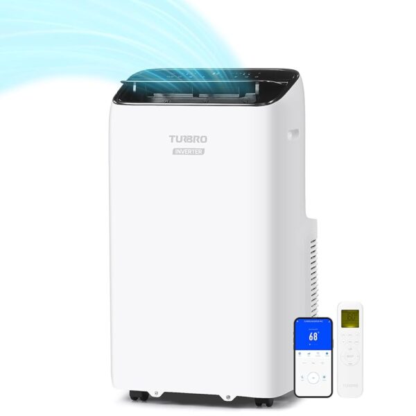 TURBRO Greenland 14,000 BTU Inverter Portable Air Conditioner, High Efficiency, Quiet Operation, Cools Up to 600 Sq. Ft., Dehumidifier & Fan, with Remote, WiFi, and Alexa/Google...