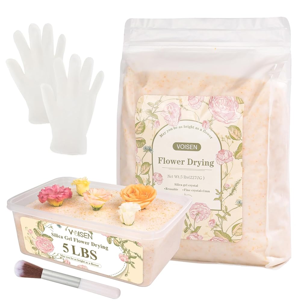 VOISEN Silica Gel Flower Drying, 5LBS Silica Gel for Drying Flowers,Color Indicating Flower Preservation Kit Contains Flowers Desiccant, Brush, Gloves, 6.7 L Plastic Box VOISEN Silica Gel Flower Drying, 5LBS Silica Gel for Drying Flowers,Color Indicating Flower Preservation Kit Contains Flowers Desiccant, Brush, Gloves, 6.7 L Plastic Box