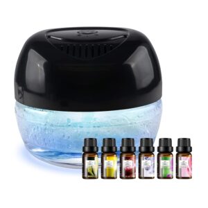 Water-Based Purifier Air Washer, Revitalizer with 6 Colorful lights- Plus Lavender, Aqua Lily, Bulgarian Rose, Relaxing, Sleep Well, English Violet, 10ml Each