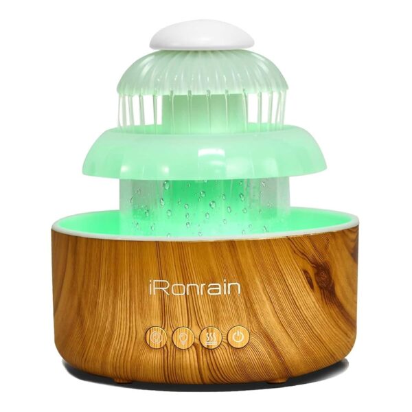 Water Flowing Cool Mist Humidifier for Bedroom, Waterfall Dry Air Pet Humidifier with Raining Sound & 8 Colors Night Light, Home Decor Anti-allergy Humidifier for Toddle, Baby,...