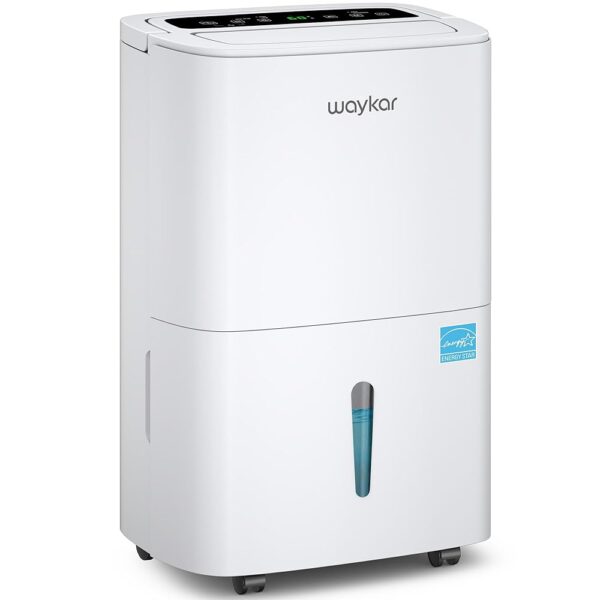 Waykar 80 Pints Energy Star Home Dehumidifier for Spaces up to 5,000 Sq. Ft at Home, in Basements and Large Rooms with Drain Hose, Handle, Auto Defrost and Self-Drying.