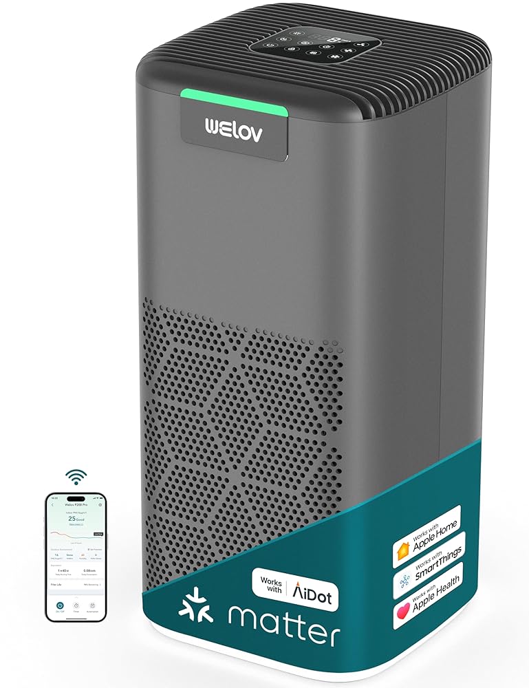 WELOV World's 1st Matter Smart Air Purifier, Air Purifiers for Home Covers 1570 Ft², 99.997% Filtration Efficiency of Particles 0.1-0.3 μm, H13 True HEPA PM2.5 Monitor, Sleep... WELOV World's 1st Matter Smart Air Purifier, Air Purifiers for Home Covers 1570 Ft², 99.997% Filtration Efficiency of Particles 0.1-0.3 μm, H13 True HEPA PM2.5 Monitor, Sleep...
