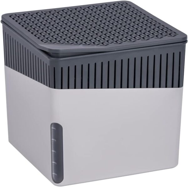 WENKO Portable Dehumidifier Cube Design, Compact and Rechargeable Dehumidifier for Bathroom, Closet, Bedroom, Garage, Covers up to 2800 Cubic Feet, 2.2lbs, Gray, 6.18 x 6.5 x 6.5
