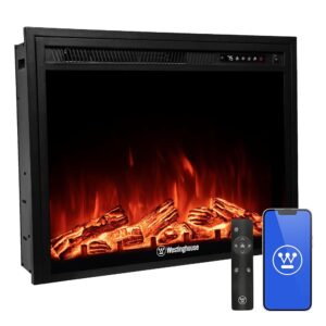 Westinghouse 28 Inch Electric Fireplace Heater, Compatible with Alexa & Google Home, in-Wall Recessed Fireplace Insert, 24 Hour Timer, Color Changing Flames, 750W/1500W Indoor...