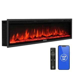 Westinghouse 60 Inch Electric Fireplace Heater, Compatible with Alexa & Google Home, Wall Mount or in-Wall Recessed Fireplace Insert, 24 Hour Timer, Color Changing Flames,...