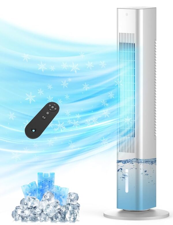 Windowless Portable Air Conditioners, 35" Evaporative Air Cooler w/1.2L Water Tank & 3 Ice Packs, 7H Timer & 60° Oscillation, 3-IN-1 Swamp Cooler Air Conditioner for Room Bedroom
