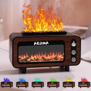 Wood Grain Fireplace Diffuser, Simulation Flame Humidifier, 7 Colors Changing Diffuser, Mute Auto Shut Off Fake Fire Light, Suitable for Living Room, Bedroom,Office,Spa, Yoga