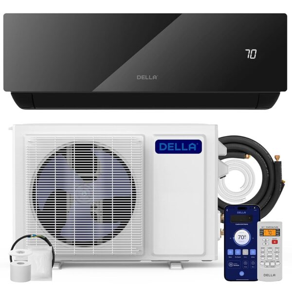 DELLA Umbra Series 18000 BTU Energy Saving Mini Split Work with Alexa 19 SEER2 Cools Up to 1000 Sq.Ft Split AC & 1.5 Ton Heat Pump Ductless Pre-Charged Inverter System(R32...